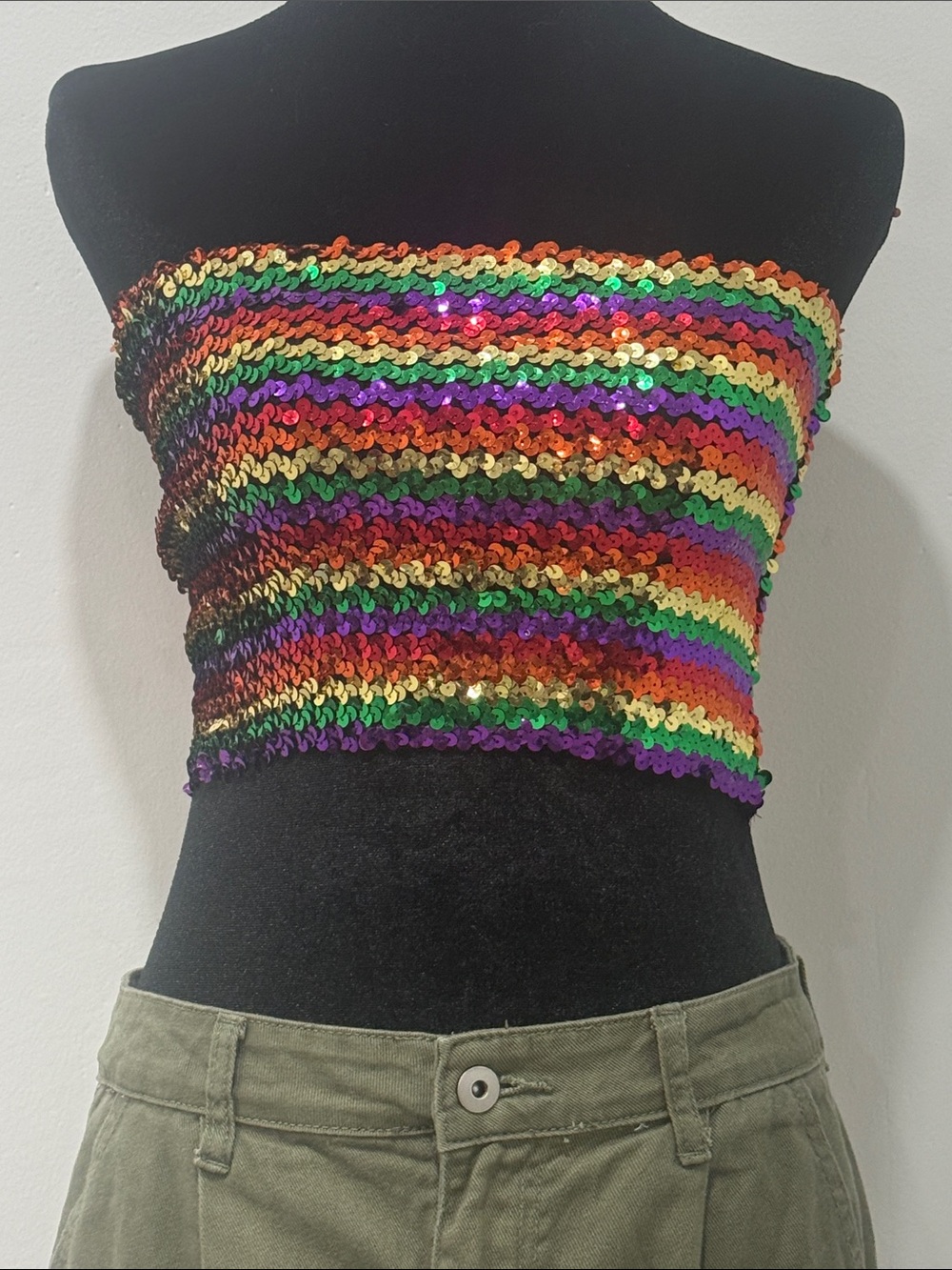 Sequin Rainbow Strapless Tube Top - Multicolor